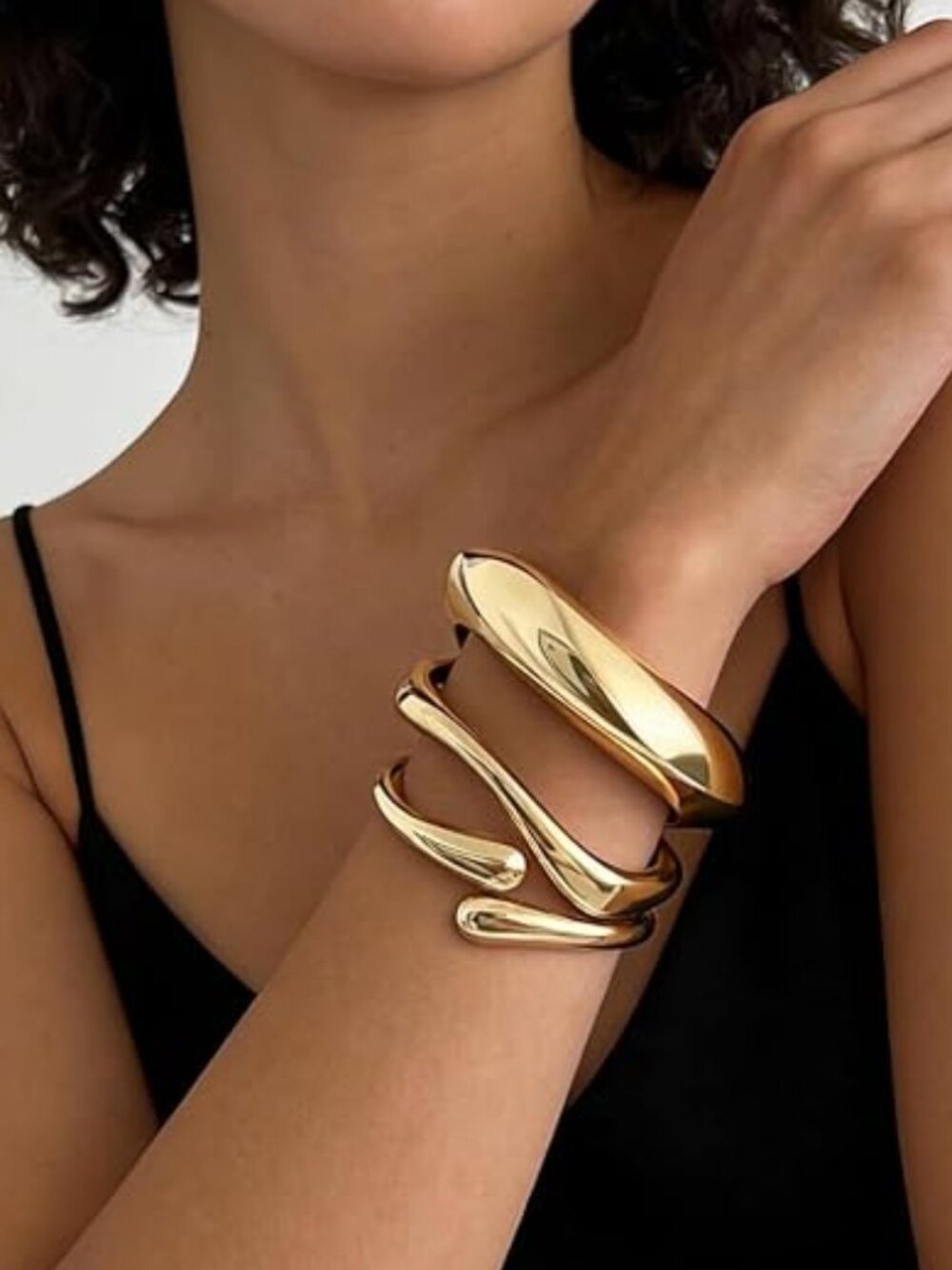 Chunky Gold Bangle Bracelet Set 14K Gold Plated Stackable Statement Cuff